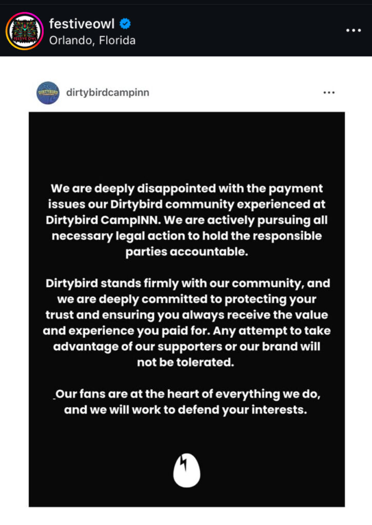 Dirtybird Post About Payment Issues
